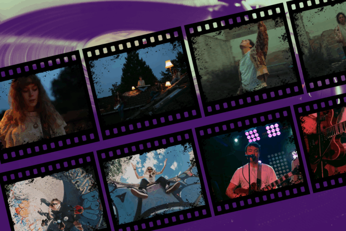 Bildcollage mit Filmstills aus vier Musikclips